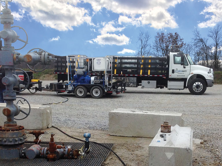 truck treating chemical applications for oil and gas production and pipeline chemicals available in Pittsburgh, PA and West Virginia and Ohio from Chemway